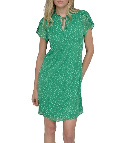 dkny green floral dress Womens Trapeze Dress, Green, 2 at Amazon Women's Clothing store imprime_couleurY2_poisvert