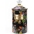 MACKENZIE-CHILDS Black Flower Market Enamel Canister, Floral Kitchen Storage Container with Lid, Large