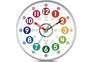 DAXSMY Learning Clock for Kids Learning to Tell Time Easily Colorful Teaching Time Clock Teaching Clock Silent Non Ticking Battery Operated Decorative for Kids Room Classroom School Bedroom (8 Inch)