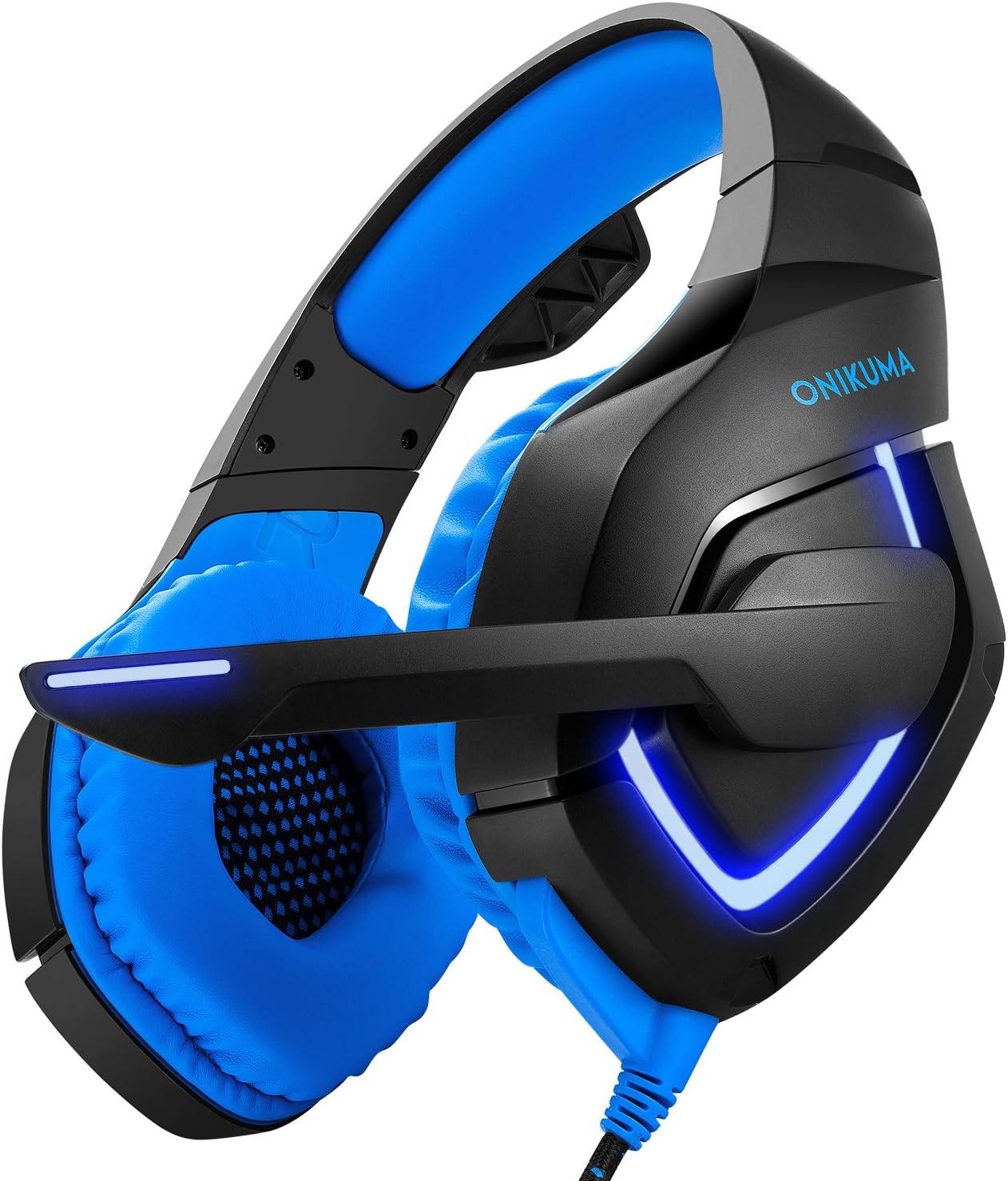 Gaming Headset XBOX One PlayStation 4 PS4 PC Compatible Cool Headphone with LED Light 50mm HIFI Audio Noise Cancelling Microphone Use for Computer Laptop etc (Black&blue)