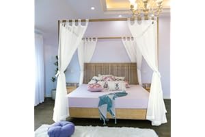 Linentalks Sheer Canopy Bed Curtains for King, Queen, Full and Twin Bed, 4 Corner Bed Canopies & Drapes, Four Poster Bed Canopy Curtains Beds, Sheer Curtains for Canopy Bed Drapes, Ivory