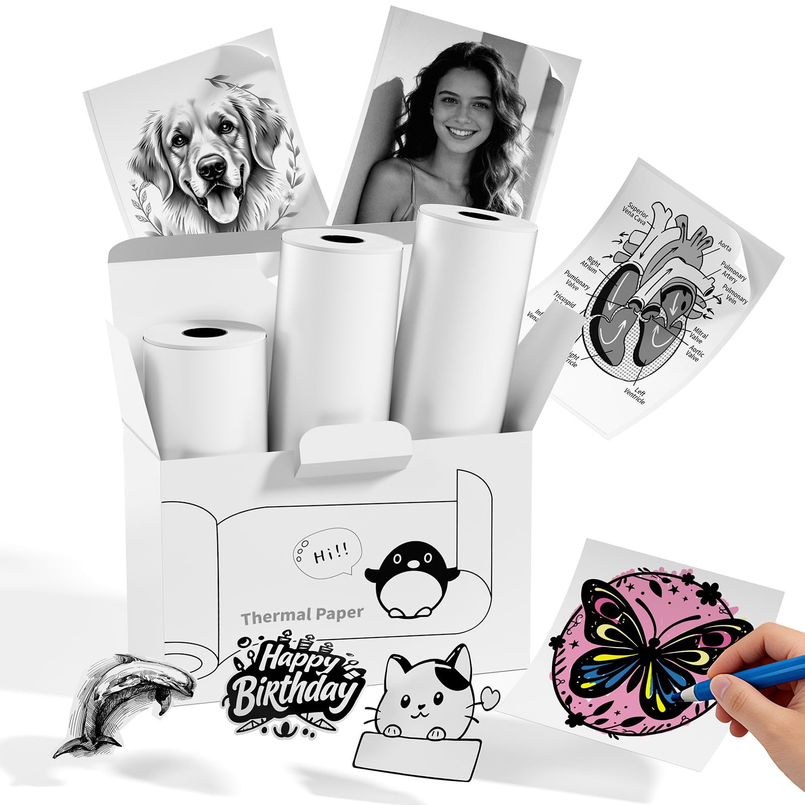 Memoking T02 White Thermal Sticker Paper Refill - Waterproof Genuine Self-Adhesive Labels Compatible with T02, Q02E, M02X, M02L Mini Printer, 50mmx3.5m Use for Photos, Journal, Study Note, 3 Rolls