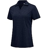 Rdruko Women's Golf Shirts Short Sleeve Dry Fit V Neck Polo Shirts UV Protection Collared Tennis Work Shirt