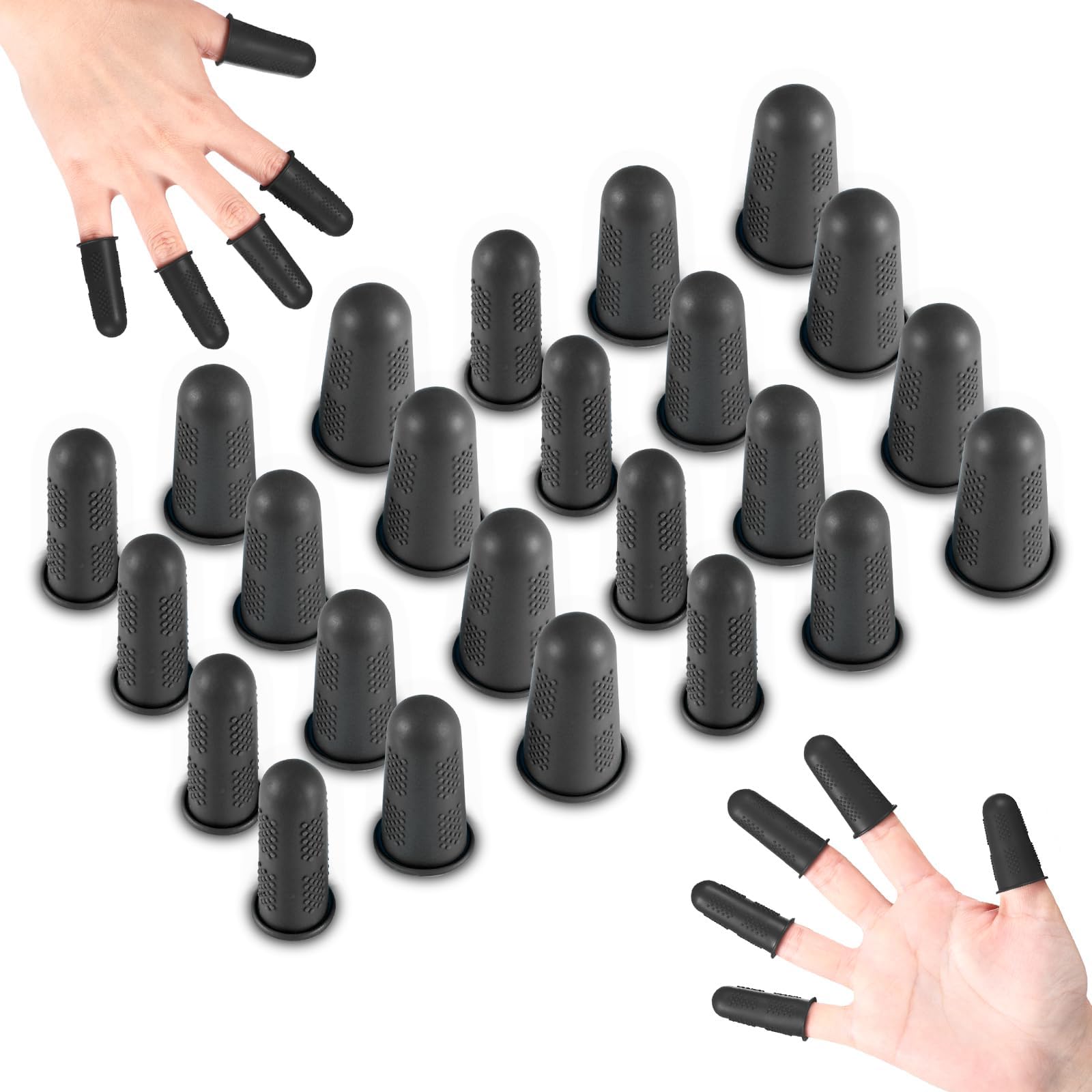 Photo 1 of 24 Pcs Finger Protectors,3 Sizes, Rubber Fingers Covers, Silicone Finger Protector Sleeve Grips Tips Guard Gloves Fingertip Thumb Cots Pads for Hot Glue Gun/Sewing/Sorting Paper/Ironing - Black