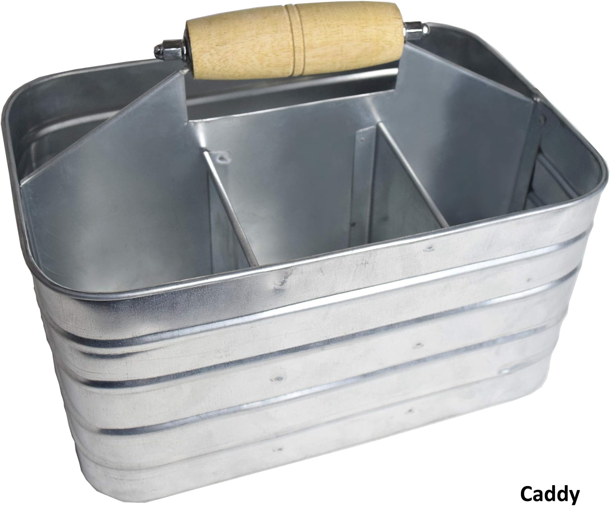 EUROTINS Caddy Storage Solution Galvanized Restaurant Table Organiser with Wooden Handle Serveware