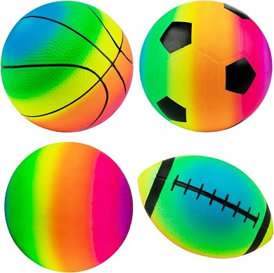Homotte Rainbow Sports Balls Set 8.5" Football Basketball Soccer Volleyball 4