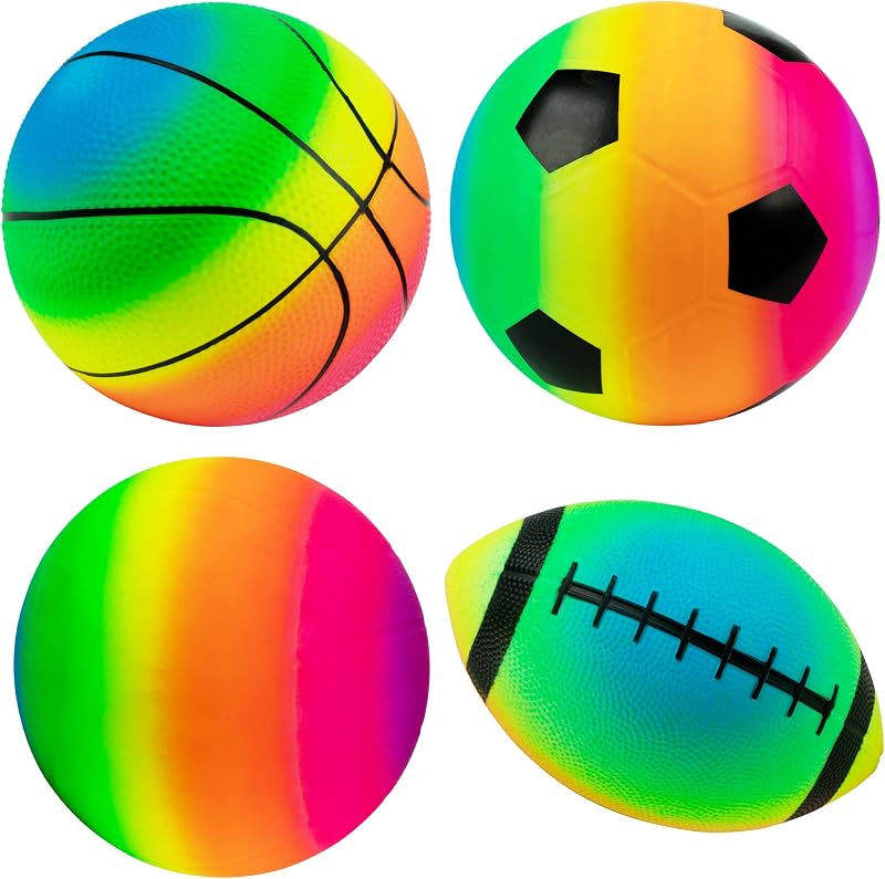 Homotte Rainbow Sports Balls Set 8.5" Football Basketball Soccer Volleyball 4