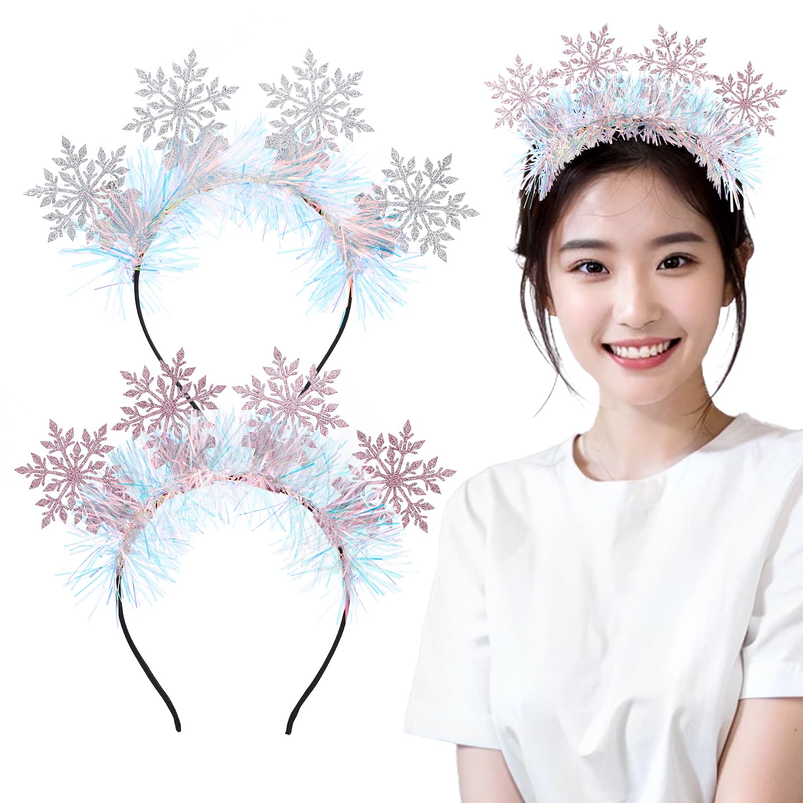 minkissy 2pcs Snowflake Headband Christmas - Party Headbands - Shiny Snowflake Headband for Women - Festival Headbands for Christmas Cosplay party
