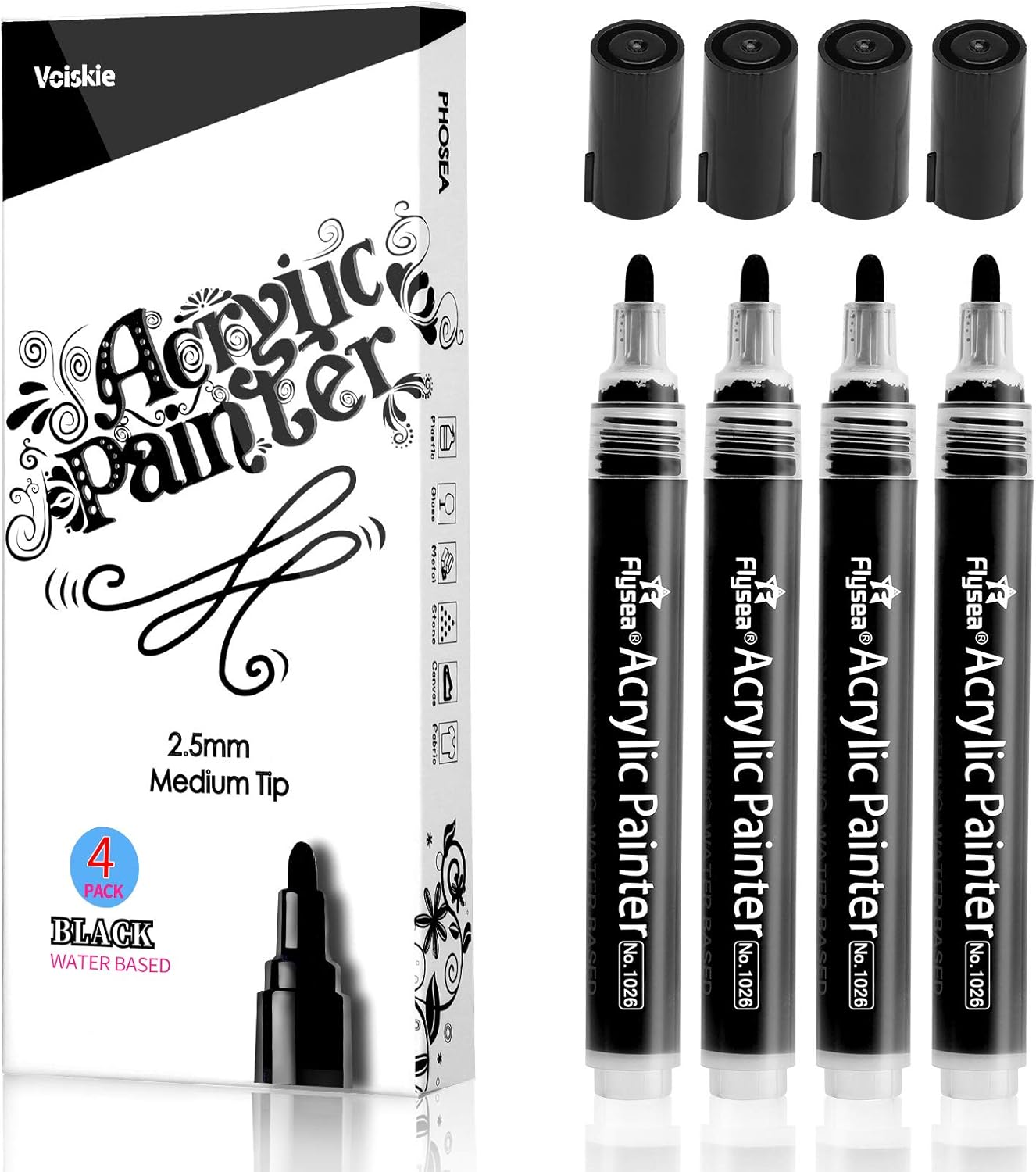 Black Paint Pens 4 Pack Black Acrylic Permanent Marker 2