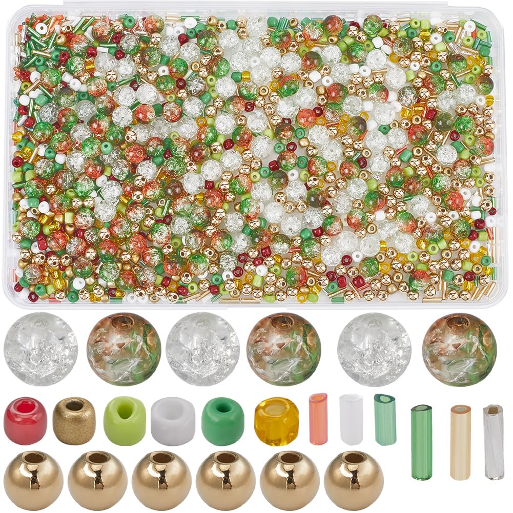 SUNNYCLUE 1 Box 1360Pcs Christmas Beading Kits Christmas Bead Xmas Beads Glass Bugle Bead Seed Bead Bulk Spacer Loose Beads for jewellery Making Kit Necklace Earrings Bracelets DIY Gift Craft Supplies — image 1