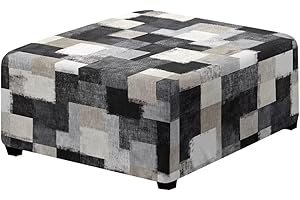 Xorudoydet Black Scottish Tartan Print Ottoman Chair Cover Ottoman Chair Slipcovers Printed Square Storage Stool Cover Stretc