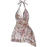 Verdusa Women's Floral Tiered Layered Halter Dress Ruched Backless Mini Dresses