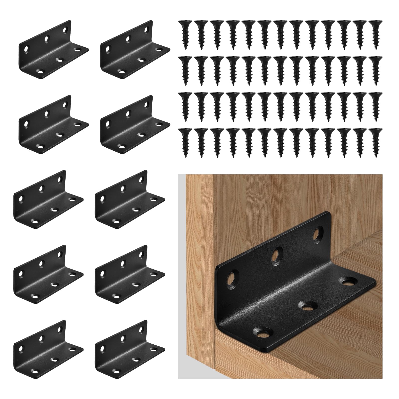 10PCS Angle Brackets, L Corner Brackets Stainless Steel, Wood Metal Joining Fixing Repairing Jointing Furniture Shelves Cabinets for Home Barn Shed Garage Gardens Reinforcement with Screws 27x27x80mm