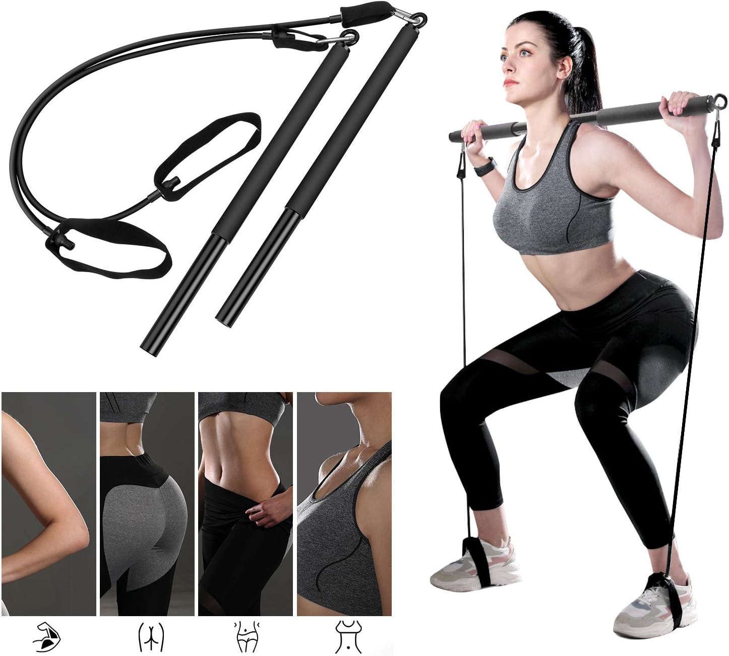 XMIAO Portable Pilates Bar Kit with Lightweight Resistance Band, Yoga Exercise Toning Bar with Foot Loops, Pilates Stick Suitable for Body Workout Yoga Fitness Shaping Strength Training : Sports & Outdoors