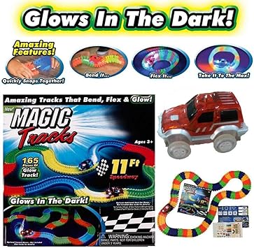 DOMENICO Fantasy India DIY Magic Dark Glow Assembling Racetrack Set with LED Flashing Race Cars (Multicolour) 165 Pieces