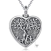 YONFQE Tree of Life Urn Necklace for Ashes Sterling Silver Tree of Life Cremation Pendant Memorial Jewelry Gifts with Funnel Filler for Women Men
