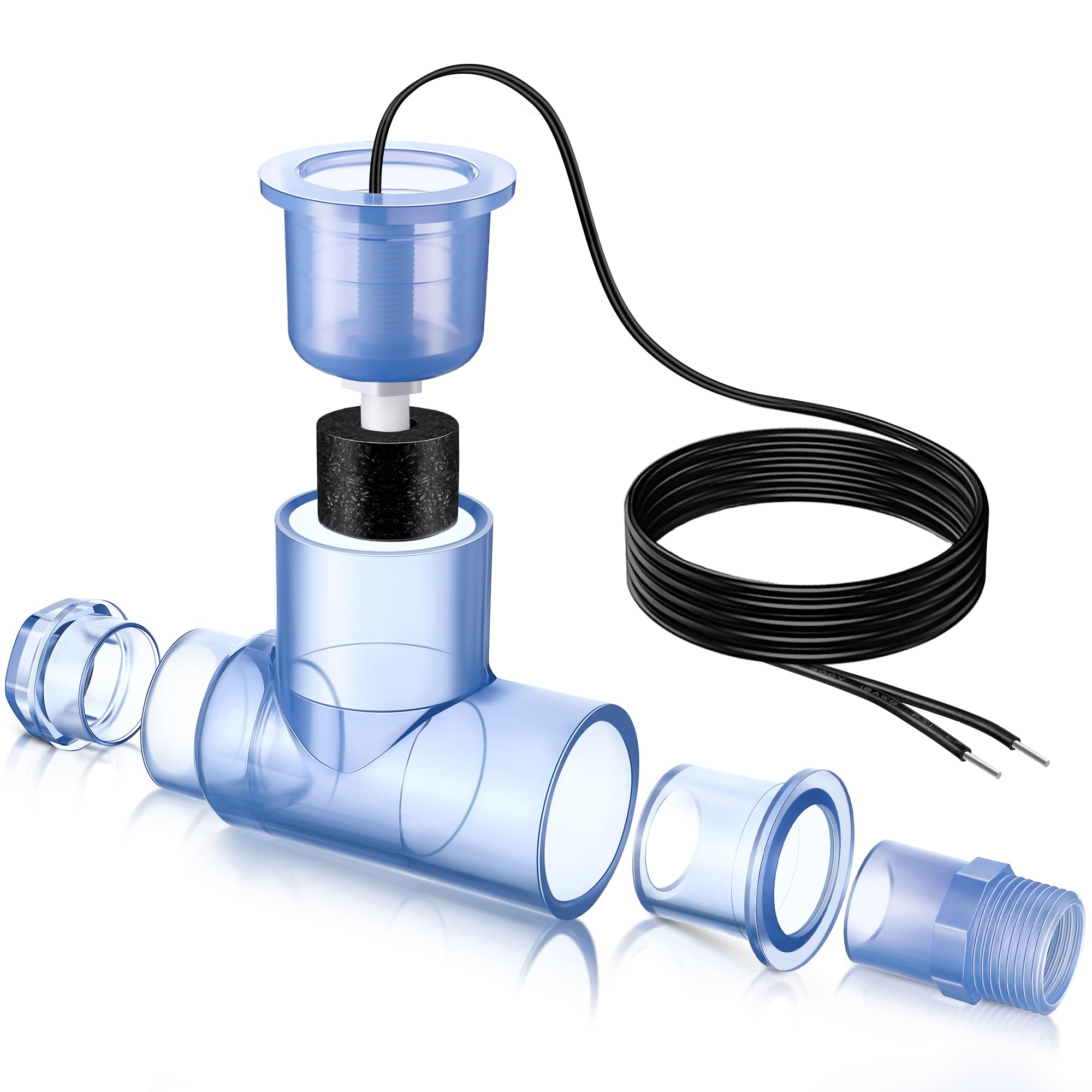 Photo 1 of Gulfmew 1 Pack SS1 Condensate Overflow Switch, SS1 Float Switch with 3/4 Inch Adaptor and 6FT Wire, HVAC Overflow Shut Off Float Switch for HVAC System, Detect Condensate Overflow (Transparent)