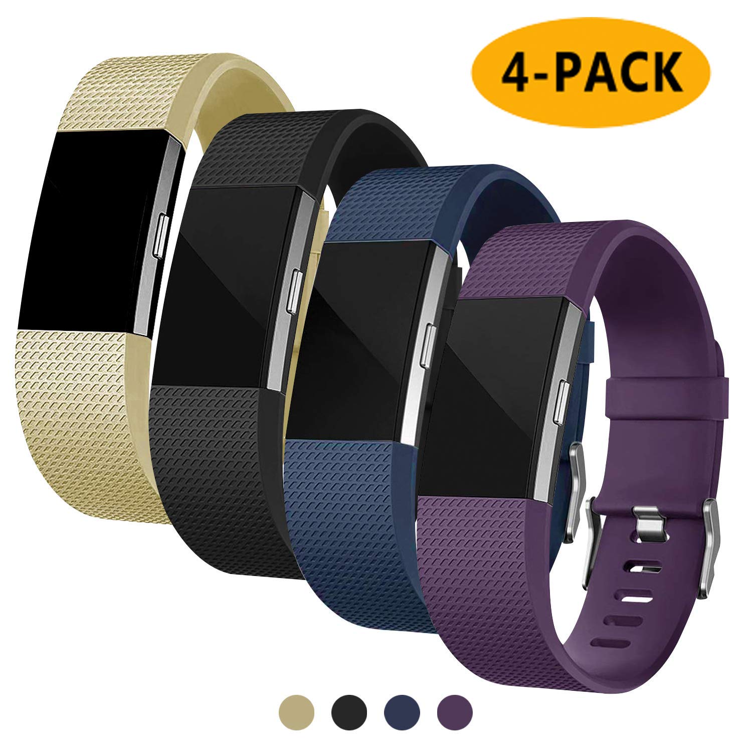 Poshei for Fitbit Charge 2 Bands (4 Pack), Classic Adjustable