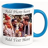 Personalized Coffee Mug 11oz Ceramic – Custom Photo, Text or Logo Cup | Double-Sided Print, Dishwasher & Microwave Safe | Gift for Thanksgiving, Mom Dad Teacher Friend Birthday Christmas (Blue)