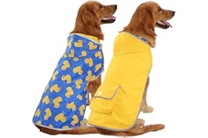 HDE Reversible Dog Raincoat Hooded Slicker Poncho Rain Coat Jacket for Small Medium Large Dogs Ducks/Yellow - 3XL