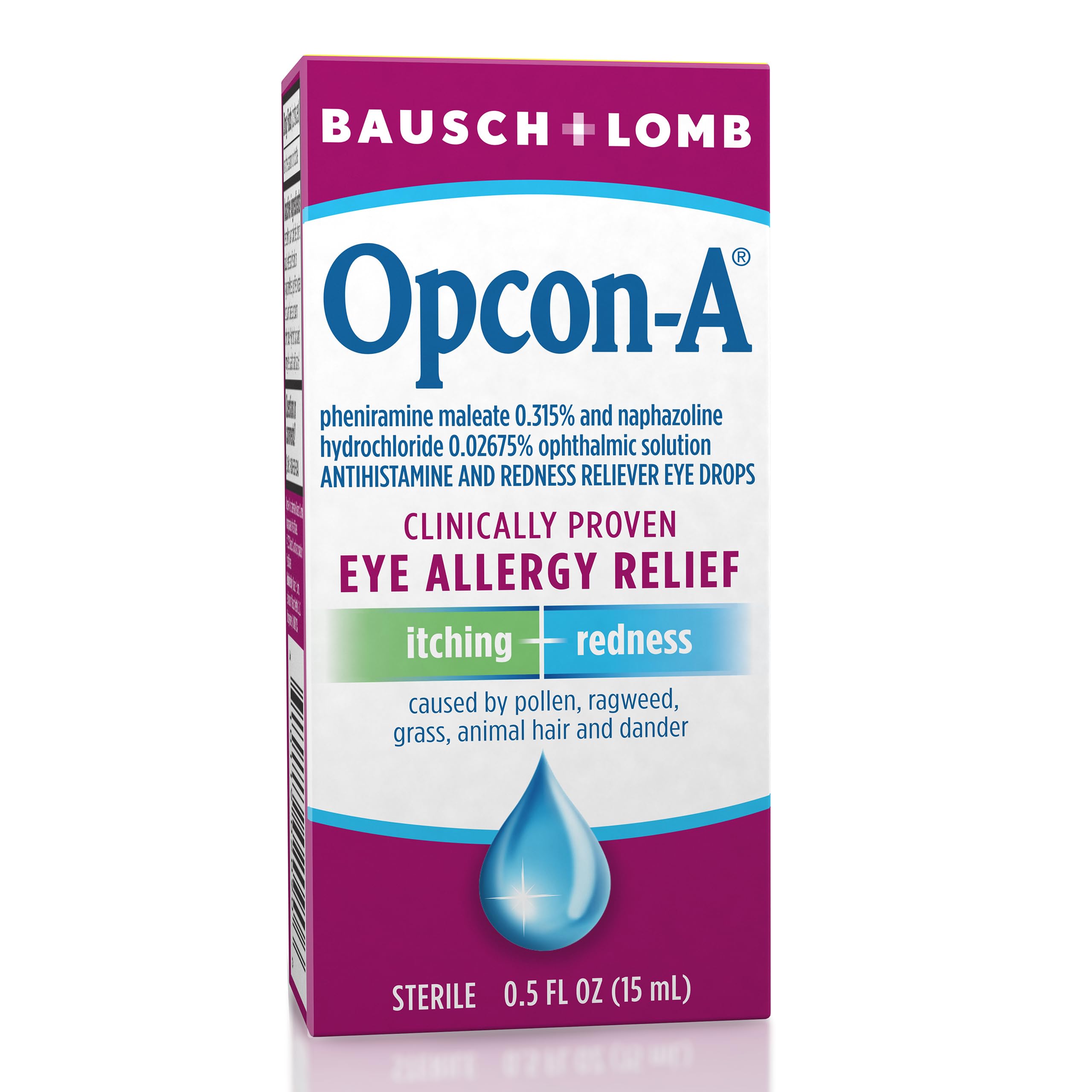Opcon-A Allergy Eye Drops by Bausch + Lomb, for Itch and Redness Relief, Red and Itchy Eyes Antihistamine Eye Drop, Clinically Proven Treatment, 0.5 Fl Oz