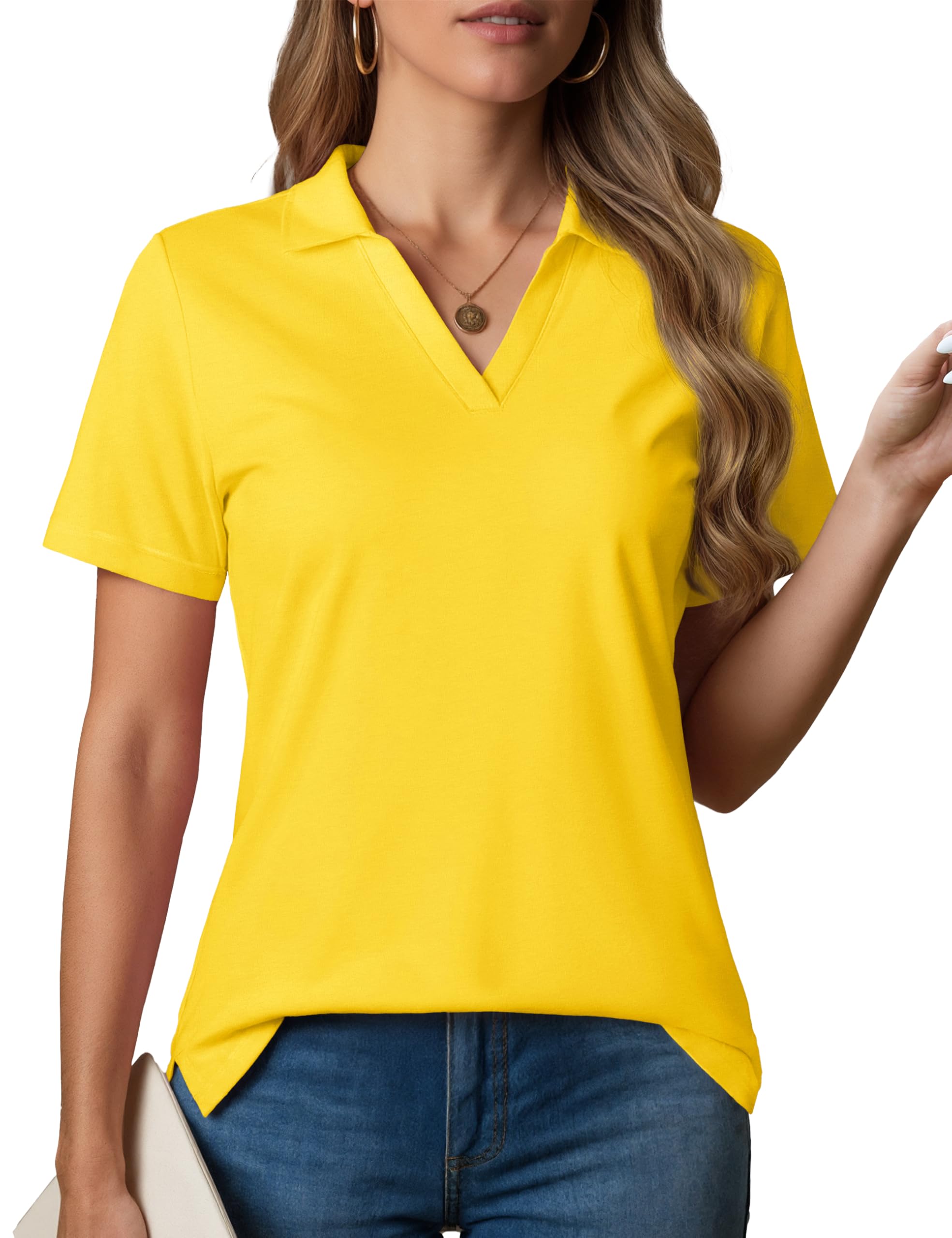 Photo 1 of *Factory Sealed*
MAGCOMSEN Women's Polo Shirts V-Neck Short Sleeve UPF 50+ Sun Protection Collared Golf Shirt Work Summer Tops Yellow L