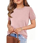 ZDC Girls Spring Clothes Kids Summer Short Sleeve Sweaters Lightweight Cute Tops School Shirt