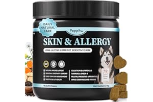 POPPAW Dog Skin & Allergy Chews - Dog Probiotics for Sensitive Skin Health Support - Allergy Relief - Support Seasonal Allergies, Immune & Gut & Digestive Health Supplement - Chicken Flavor - 90 Count