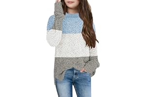 GAMISOTE Girl's Fuzzy Warm Sweater Crew Neck Chunky Side Slit Jumper Pullover Outwear