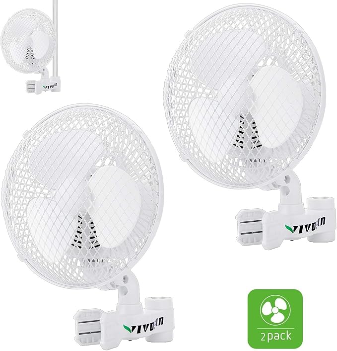 VIVOSUN 2Pack 6 Inch Clip on Oscillating Fan Fit for 0.59 to 1 Inch