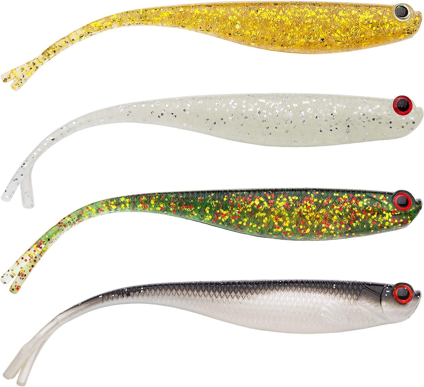 Poufu Fishing Soft Bait Kits Lures Tackle with 3D Eyes and Fork Tail