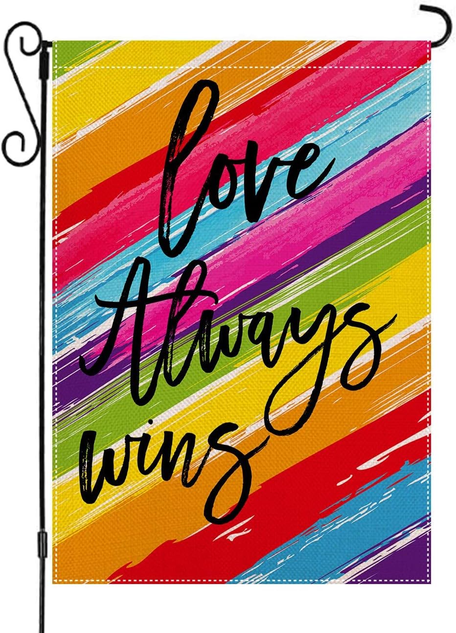 AUOIKK Love Always Wins Garden Flag Rainbow Garden Decoration Vertical Double Sided 12.5 x 18 Inch, Farmhouse Flag Pride Gay Pride Lesbian LGBT Yard Lawn Banner Watercolor Outdoor Decoration