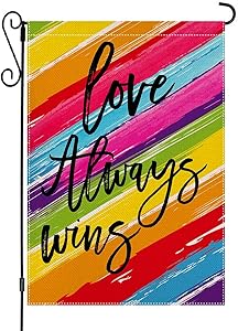 AUOIKK Love Always Wins Garden Flag Rainbow Garden Decoration Vertical Double Sided 12.5 x 18 Inch, Farmhouse Flag Pride Gay Pride Lesbian LGBT Yard Lawn Banner Watercolor Outdoor Decoration
