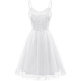 Dressystar 2026 Women's Tiered Sparkly Sequin Glitter Formal Prom Dress Mini Spaghetti Strap Tulle Cocktail Party Dresses