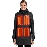 Venustas Women's Long Heated Down Jacket with Battery, 90% Duck Down Quilted Heated Puffer Jacket for Outdoor Camping Skiing