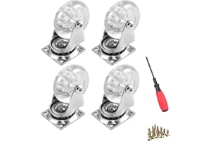 YAEMIKY 4 Pack Swivel Caster Wheels for Furniture, 2 Inch Heavy Duty Castor Wheels, Crystal Clear Polyurethane Rolling Castors with 360 Degree Plate for Cabinet,Ottoman,Bench (Not for Chair Legs)