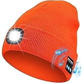 MOXTOYU Bluetooth Beanie with Light, USB Rechargeable LED Headlamp Winter Hat, Men Women Valentine's Day Gifts