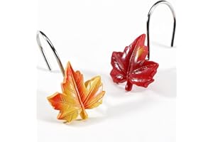 Bambeav 12Pcs Maple Leaf Shower Curtain Hooks, Bathroom Decor Shower Curtain Hooks, Autumn Fall Leaves Shower Curtain Rings R