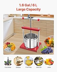 VEVOR 1.6 Gal/6L Fruit Wine Press, 2 Stainless