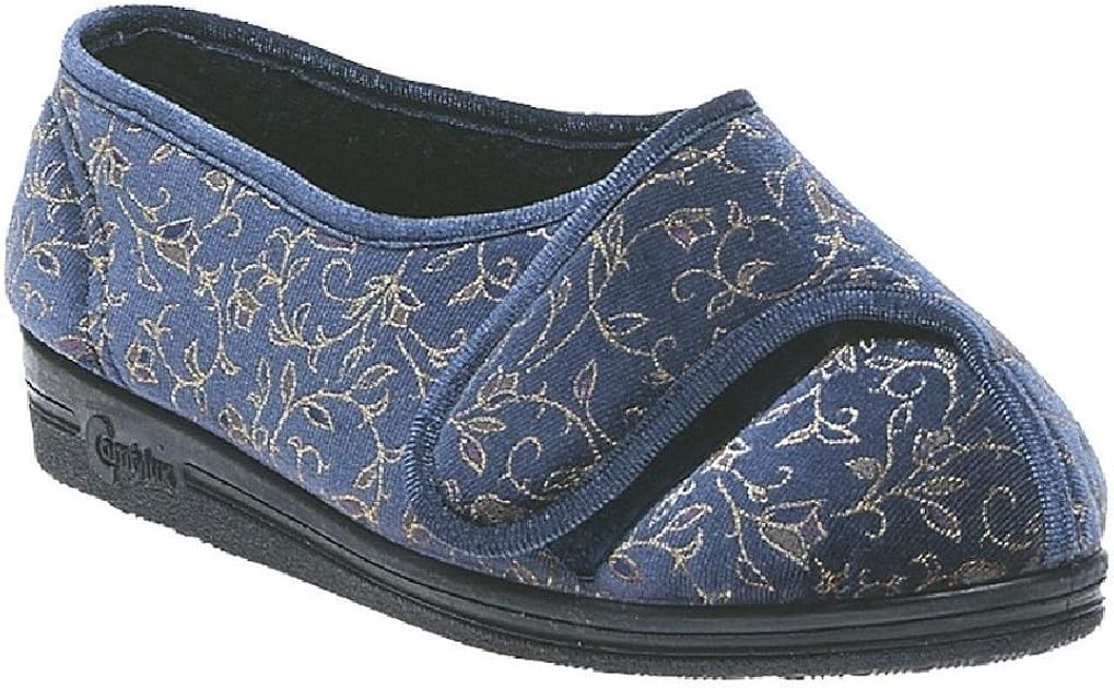 Comfylux Womens Extra Wide One Velcro Booty Slippers (6, Blue) Amazon