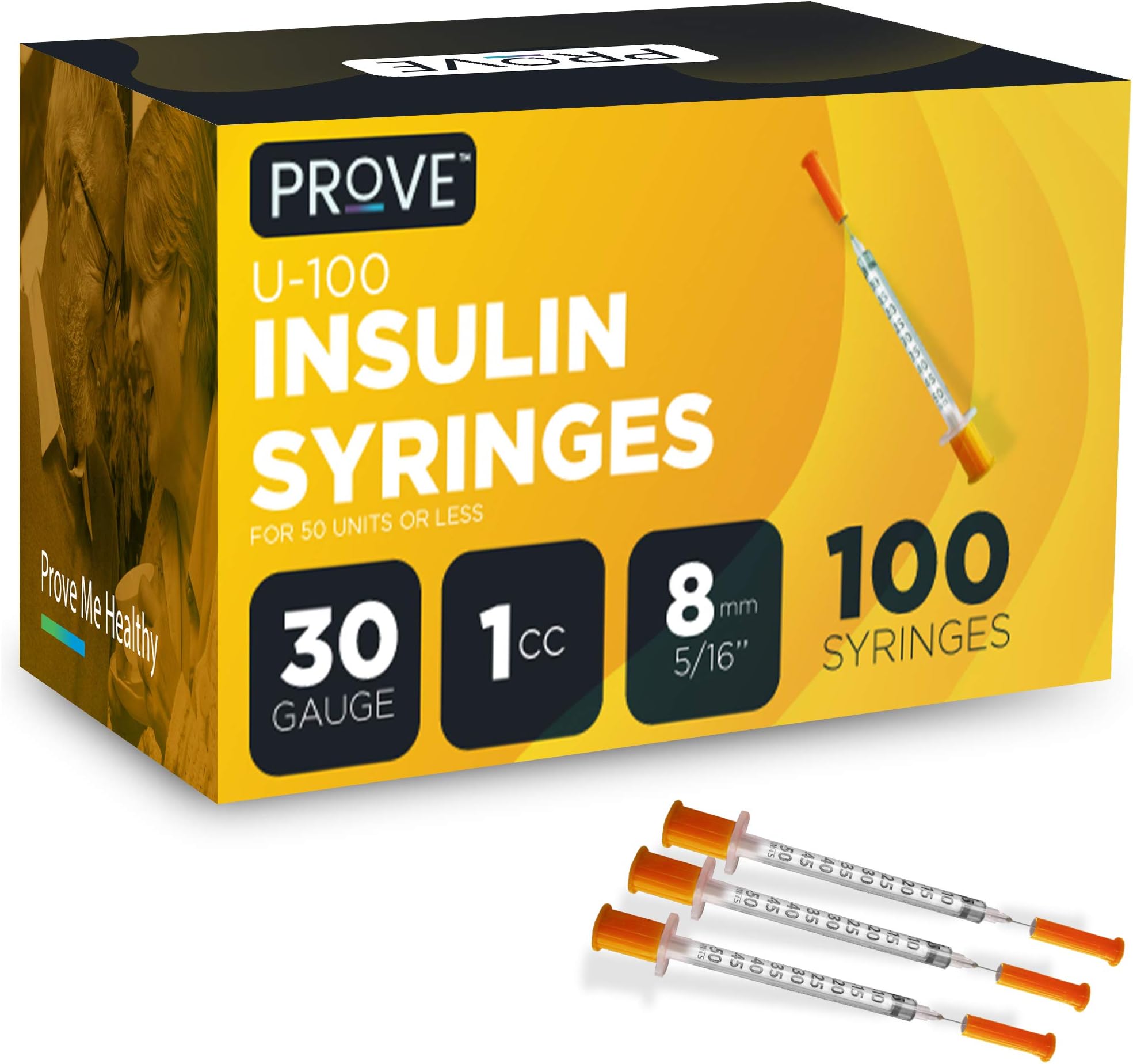 Prove Insulin Syringes 30 Gauge 1cc 8mm 5/16’’, Single-use Insulin Syringe with Needle, 100 Count