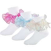 Toddler Girls Double Lace Ruffle Rainbow Socks Turn Cuff Shimmering Big Ruffle Dress Lace Socks