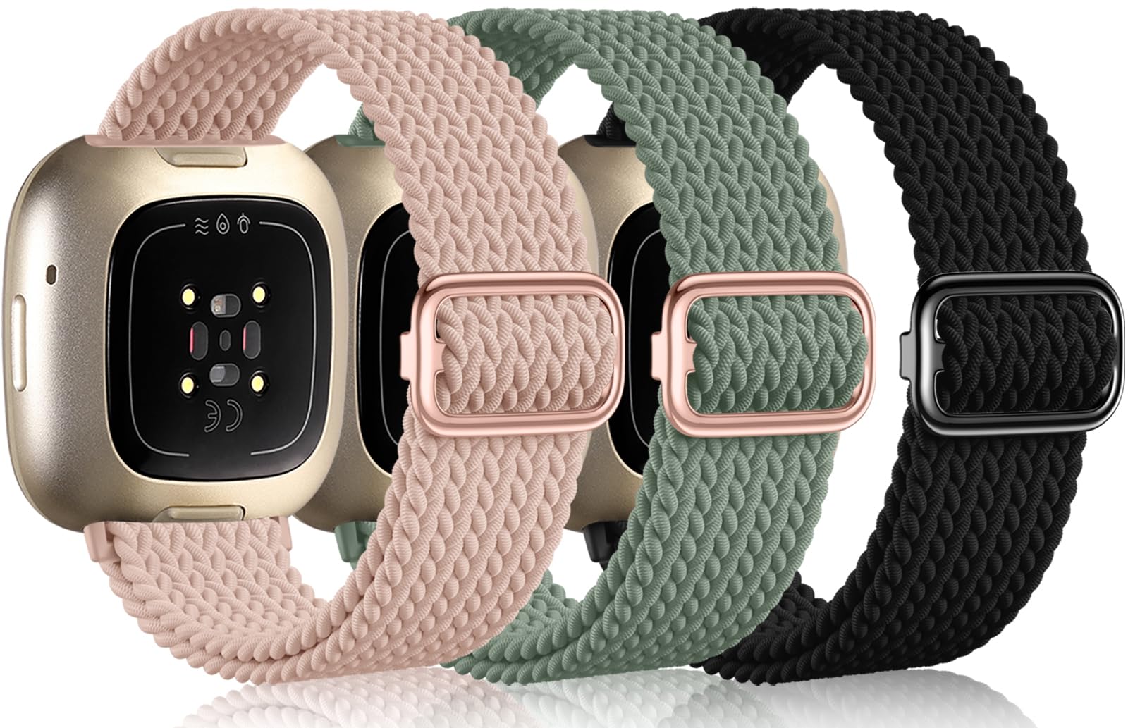 Epova Straps Compatible with Fitbit Versa 3 /Versa 4 /Sense, Soft Elastic Braided Nylon Sport Strap for Women & Men