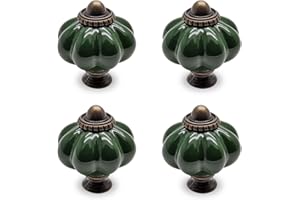 Seimneire 4pcs Dark Green Pumpkin Knobs, Vintage Ceramic Cabinet Dresser Pulls with Mounting Screws