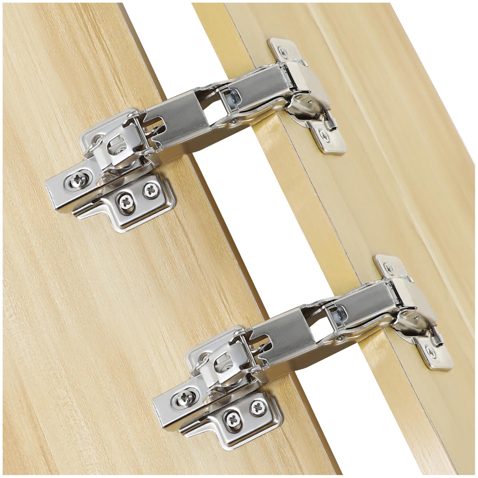 Cabinet Hinges,1 Pair 175 Degree Hinges, Concealed Hydraulic Adjustable Mounting Hinges Soft Close Cabinet Hinges Nickel-Plated Steel Buffer Dampers for Wardrobe, Cupboard, Folded Door (Half Overlay)