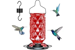 BUBLADOR 24OZ Glass Hummingbird Feeders for Outdoors Hanging,Five Feeding Ports with Perch & Built-in Ant Moat,Suitable for Windows, Gardens, Bird Feeder for Outside, Gifts for Women Mom