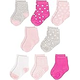 Rising Star Baby Socks for Boys & Girls - Newborn Crew Ankle Cotton Infant Socks 0-6, 6-12 months (8 pack)
