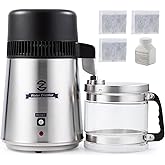 CO-Z 4L Brushed Stainless Steel Countertop Distiller Machine, Home Distilled Water Maker with Glass Pot, Purifier to Make Clean Water