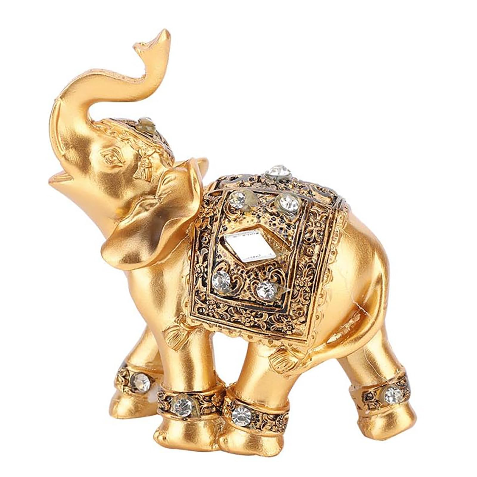 Tiiyee Lucky Elephant Statue, Feng Shui Wealth Good Luck Charm Mini Figurine for Home Office Desk Bedroom Decor, Small Gold Elephant Bedroom Ornament, Collectible Craft Ornament Golden Gift for Friend