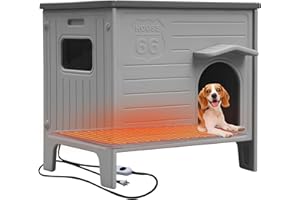 Rockever Heated Dog House Outdoor Indoor for Small Medium Dogs, Insulated Dog House with Heating Pad, Plastic Elevated Outdoor Dog House Waterproof Dog Kennel, Clean Easily(M & Heating Mat)